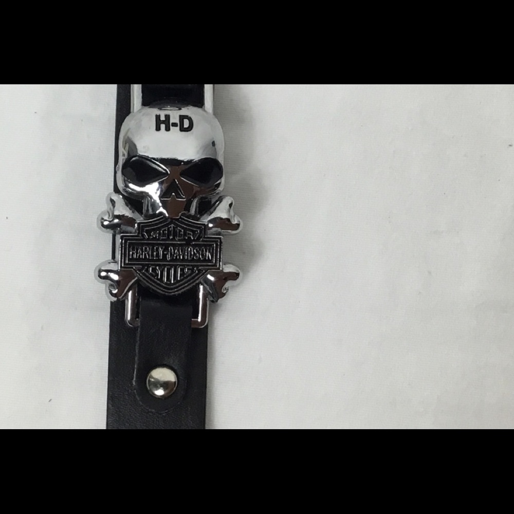 Harley Davidson Skull Crossbones Adjustable Unisex Biker Leather Bracelet New